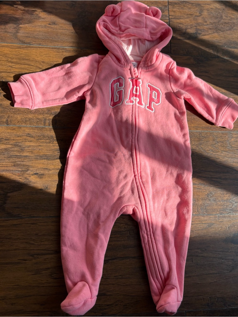 baby GAP pink hooded fleece footie size 3–6 months